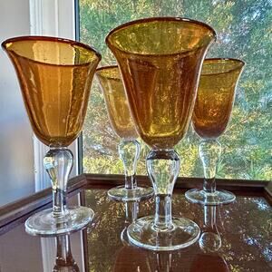Vintage Artland Amber Gold Fleck Goblets Set of 4 Stemware 8.5”